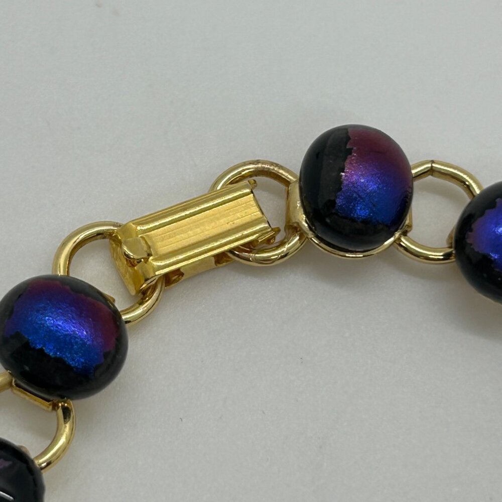 Vintage Gold-Tone Bracelet With Iridescent Dichroic Glass Beads - Picture 5 of 16